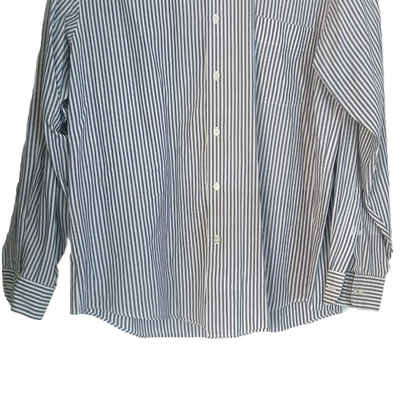 Perry Ellis Portfolio Men’s Blue and White Striped Button Down Dress Shirt Large - Picture 3 of 8